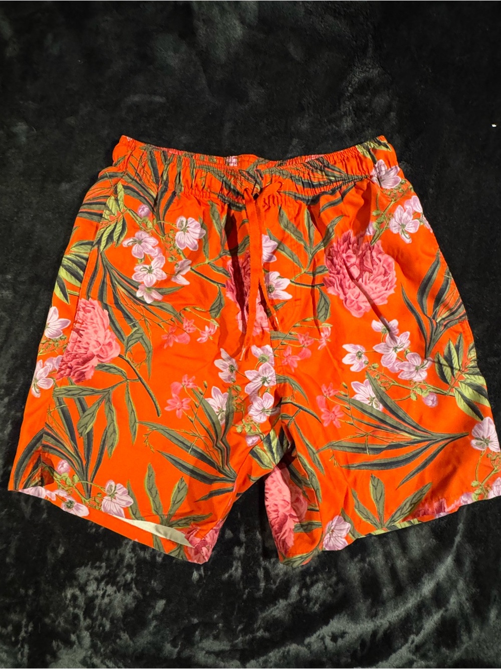 Men's Orange Floral Swim Trunks
